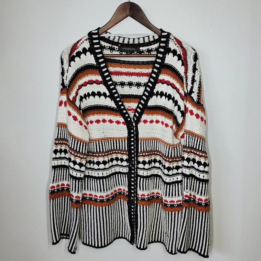 Marc New‎ York Cable Knit Striped V Neck Cardigan Sweater Size Small Whimsigoth